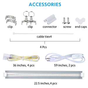 LED Grow Light, 2ft T8,100W(4 x 25W, 600W Equivalent), Super Bright, Full Spectrum Sunlight Plant Light, LED Grow Light Strips, Grow Light Bulbs for Indoor Plants,Greenhouse,4-Pack