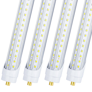 10 Pack 8 Ft LED Bulbs, 72W 9500lm 6500K,V Shaped Double-Side, Clear Cover,T8 FA8 Single Pin LED Lights(150W LED Fluorescent Bulbs Replacement),Dual-Ended Power