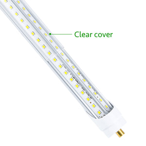 10 Pack 8 Ft LED Bulbs, 72W 9500lm 6500K,V Shaped Double-Side, Clear Cover,T8 FA8 Single Pin LED Lights(150W LED Fluorescent Bulbs Replacement),Dual-Ended Power